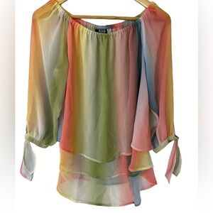 A.N.A. Sheer chiffon rainbow colors top.